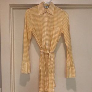 Canary yellow and white striped beach cover-up